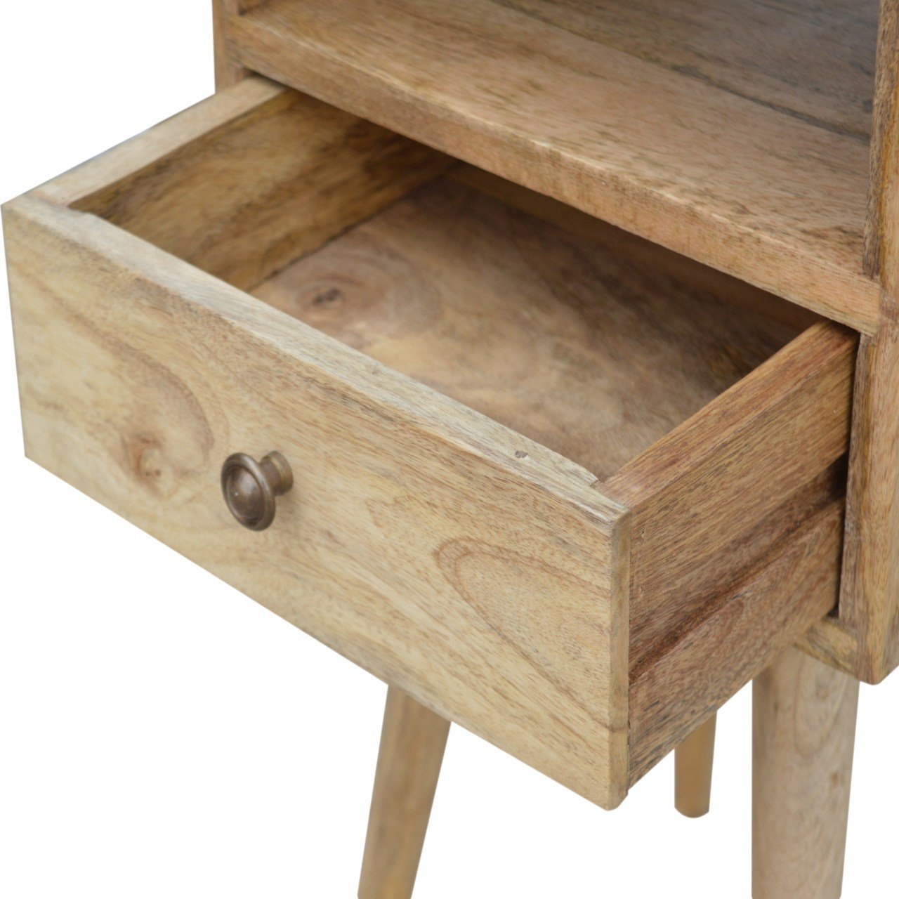 Compact Solid Mango Wood Bedside Table – Brown Finish, 1 Drawer