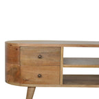 Compact Solid Mango Wood TV Unit – Oak Finish, 2 Open Slots
