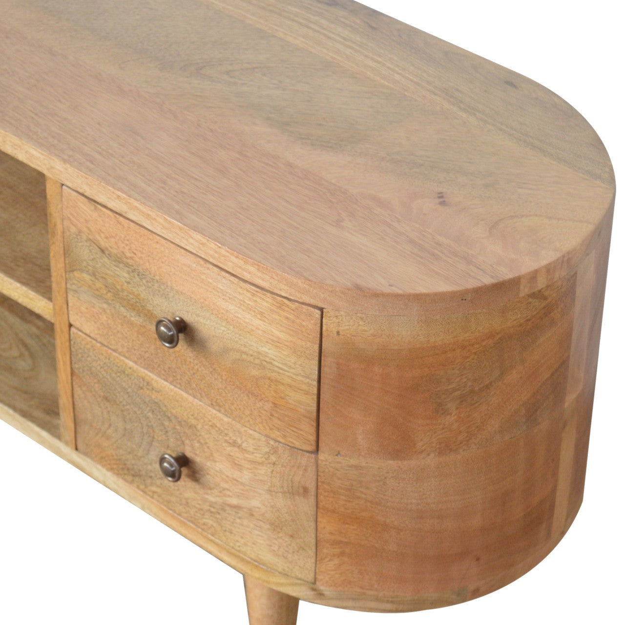 Compact Solid Mango Wood TV Unit – Oak Finish, 2 Open Slots