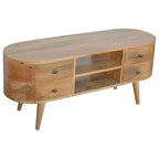 Compact Solid Mango Wood TV Unit – Oak Finish, 2 Open Slots