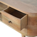 Compact Solid Mango Wood TV Unit – Oak Finish, 2 Open Slots