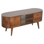Handcrafted Solid Mango Wood TV Unit – Chestnut Finish, 4 Drawers