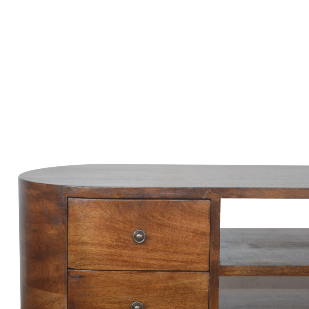 Handcrafted Solid Mango Wood TV Unit – Chestnut Finish, 4 Drawers