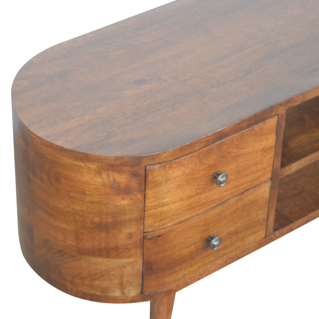 Handcrafted Solid Mango Wood TV Unit – Chestnut Finish, 4 Drawers