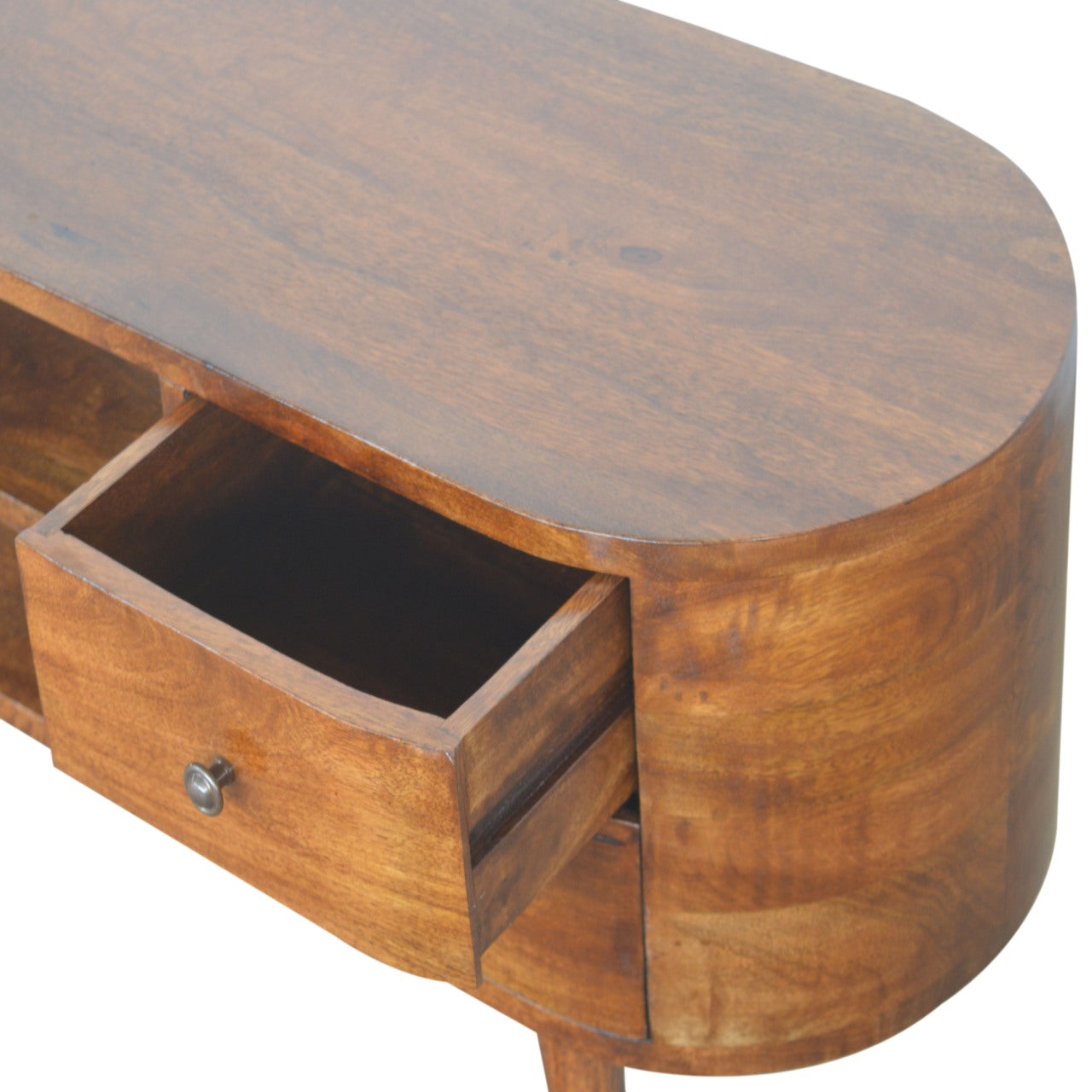 Handcrafted Solid Mango Wood TV Unit – Chestnut Finish, 4 Drawers