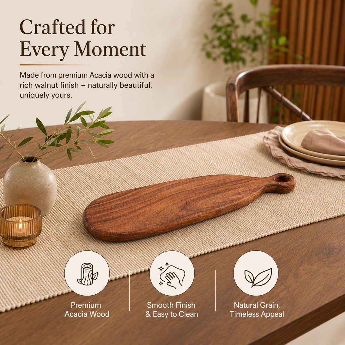 Classic Loop Acacia Wood Chopping Board 13x48cm