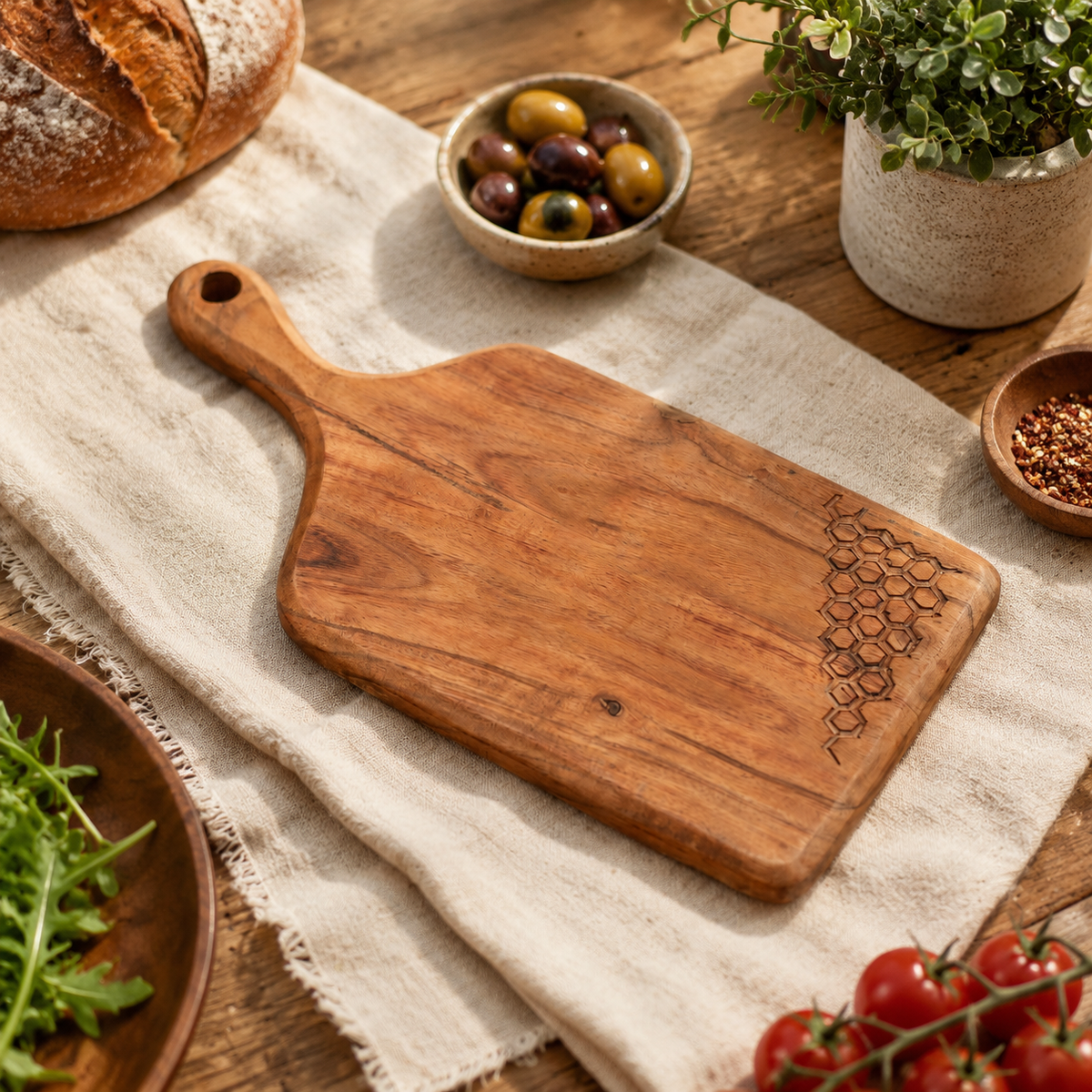 Square Grip Acacia Chopping Board with Handle 17x35cm