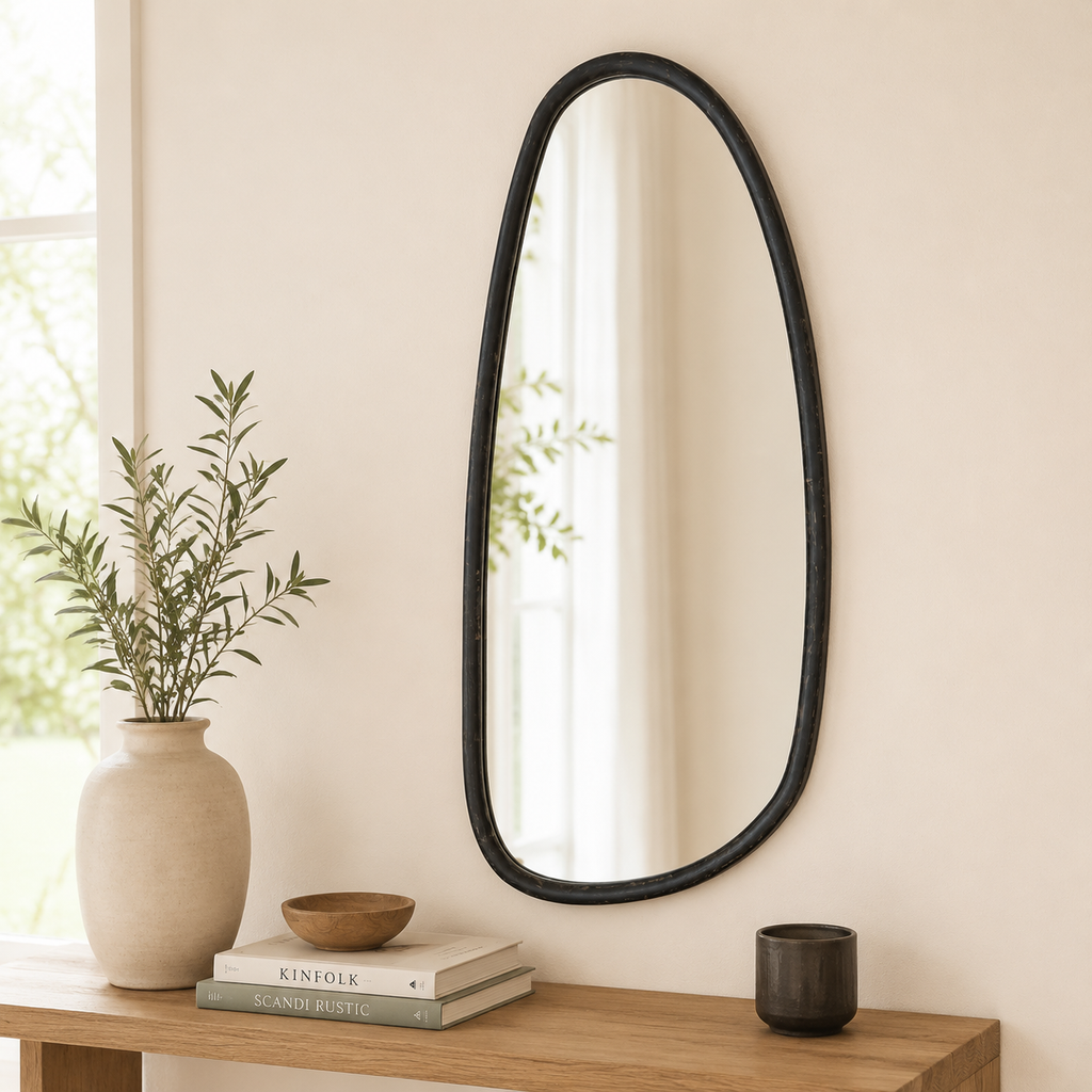 Abstract Wall Mirror in Black Wash Mango Wood