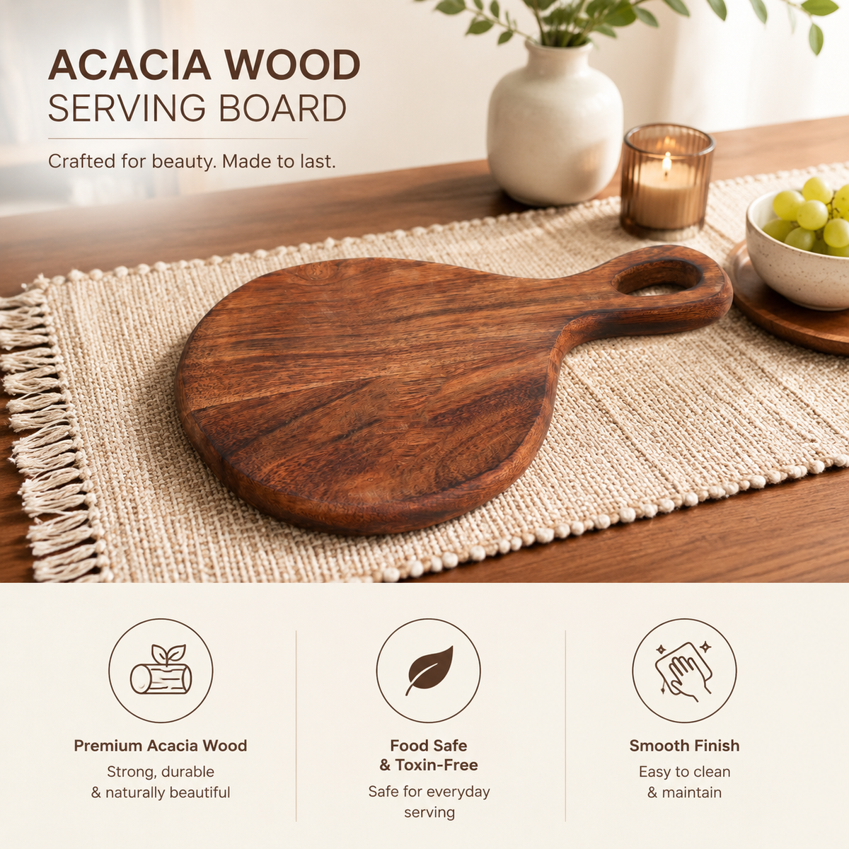 Heritage Teardrop Acacia Chopping Board 18x28cm